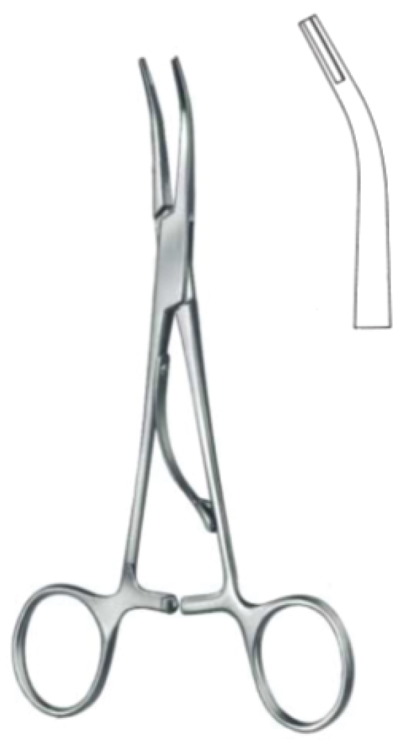 Clip application forceps, acc. to McKenzie, curved