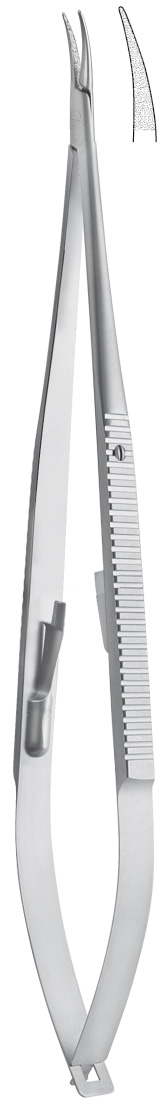 Micro needleholder, curved, with lock
